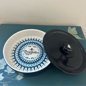 DON JULIO Tequila Blue White Aztec Margarita Salt Sugar Dish Bowl 5.5” Lid Bar